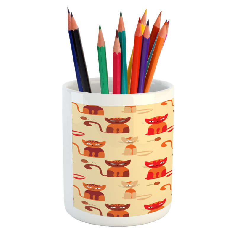 Cats in Paprika Orange Tone Pencil Pen Holder