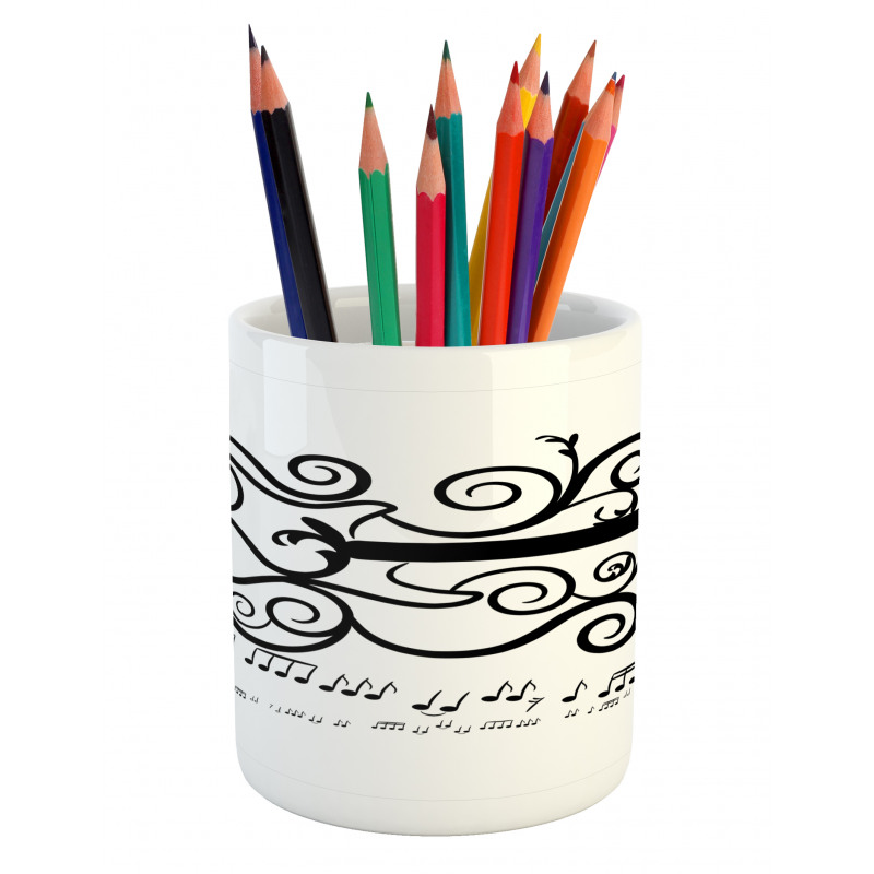 Retro Curls and Music Notes Pencil Pen Holder