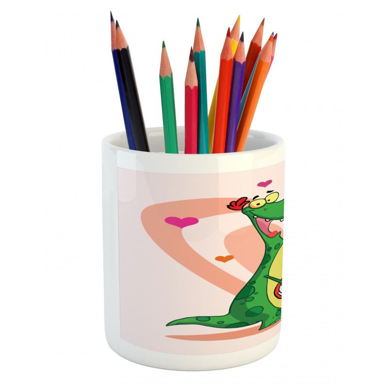 Hearts and a Happy Dinosaur Pencil Pen Holder