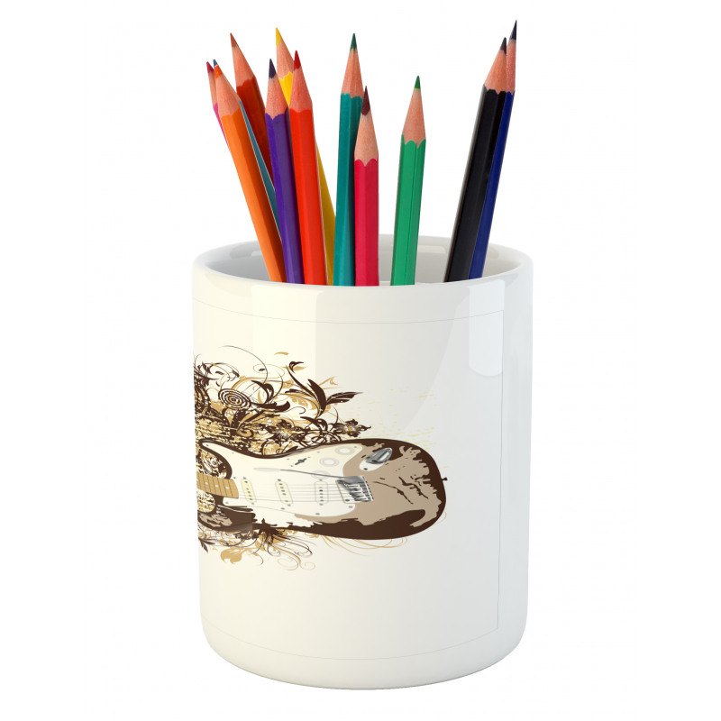 Leaves and Grunge Circles Pencil Pen Holder