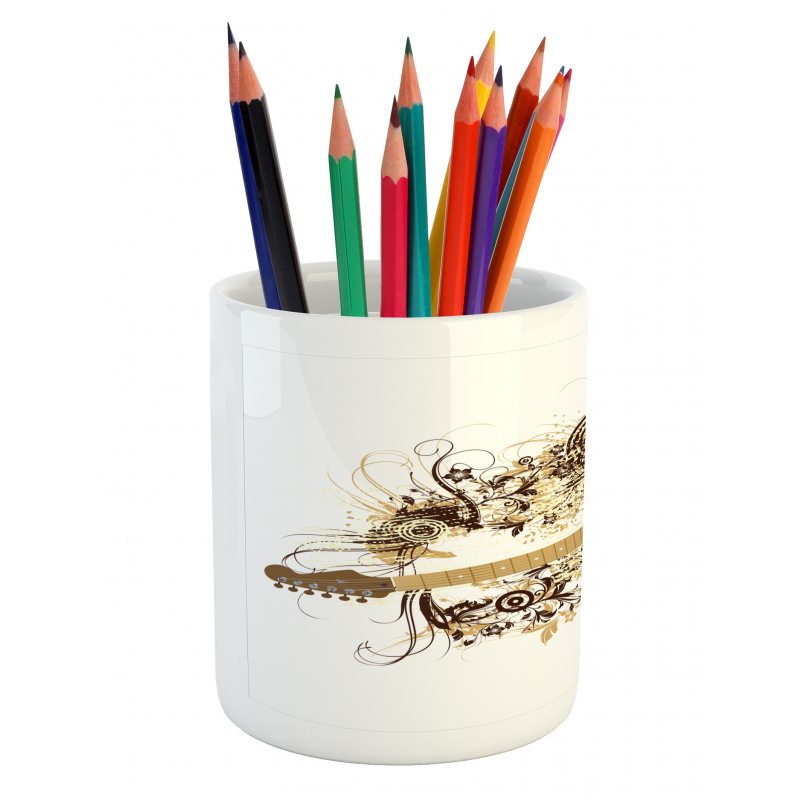 Leaves and Grunge Circles Pencil Pen Holder