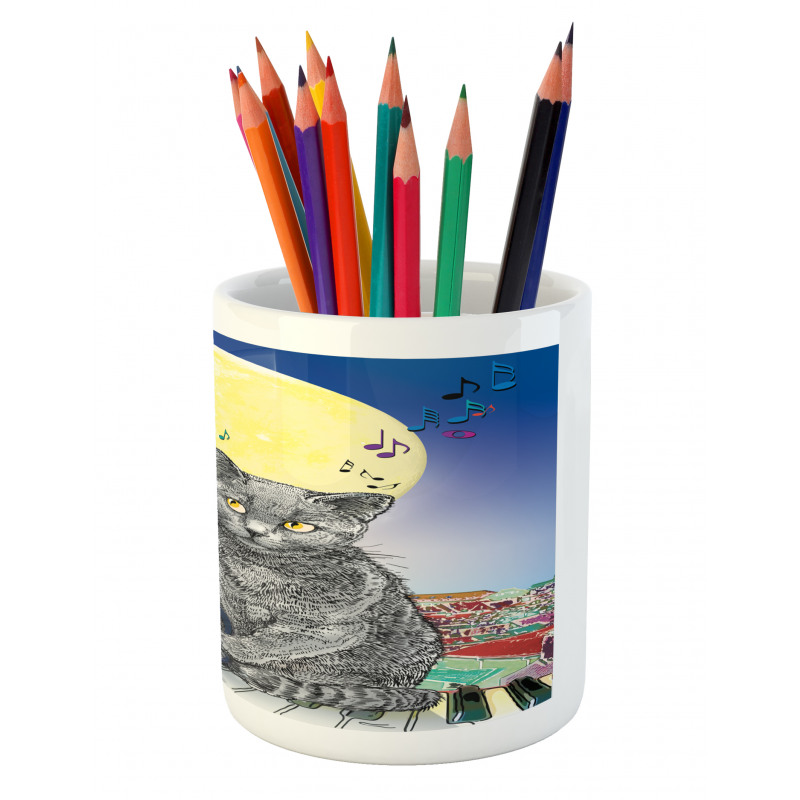 Musical Notes Cat Pencil Pen Holder