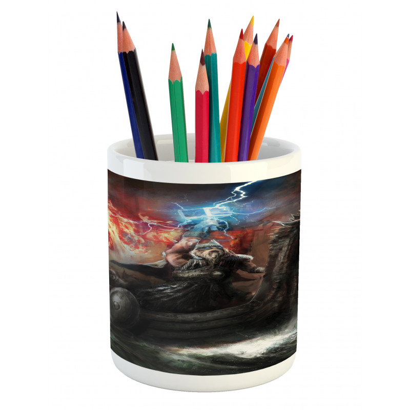 Vikings Boat Stormy Sea Pencil Pen Holder