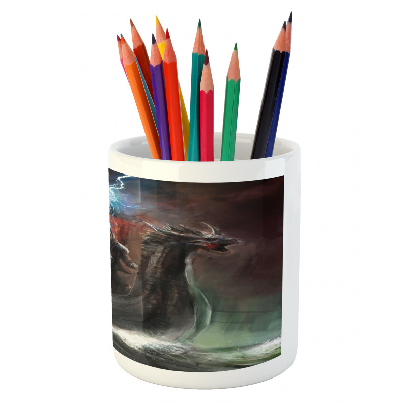 Vikings Boat Stormy Sea Pencil Pen Holder