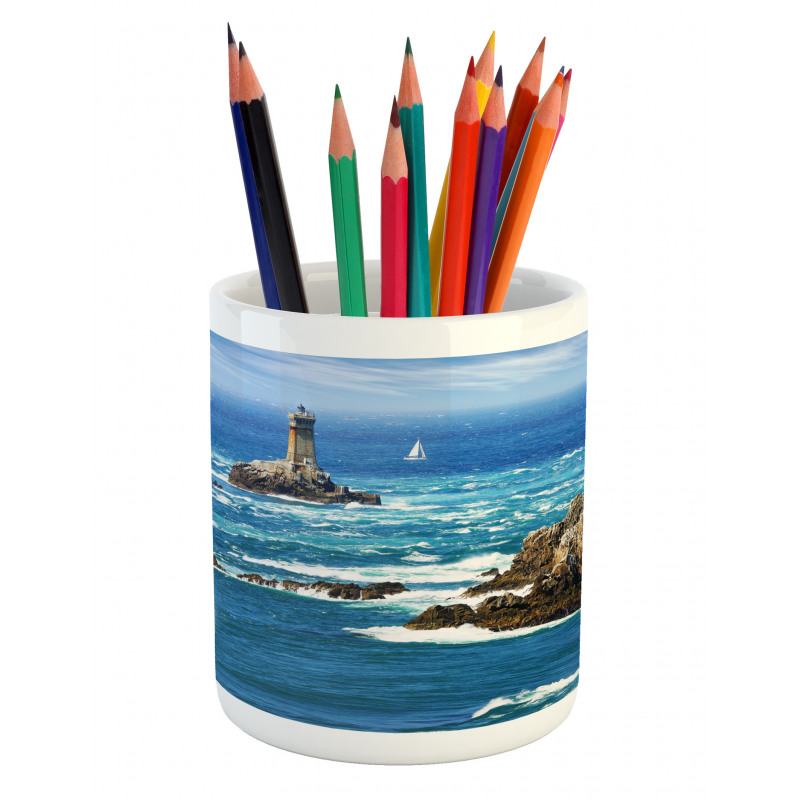 Daytime Wavy Rocky Sea Pencil Pen Holder