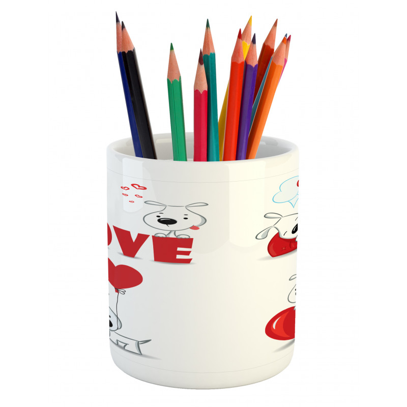 Funny Dog with Hearts Pencil Pen Holder