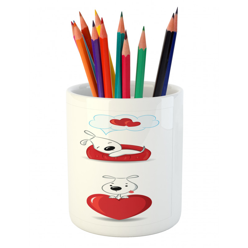 Funny Dog with Hearts Pencil Pen Holder