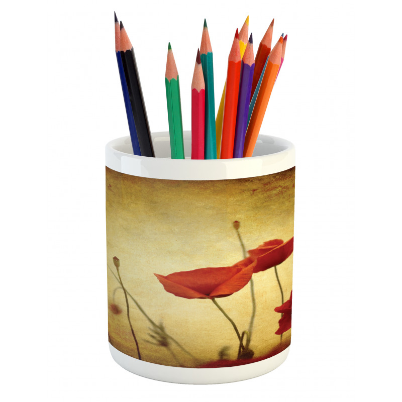 Poppy Flowers Bohemian Pencil Pen Holder