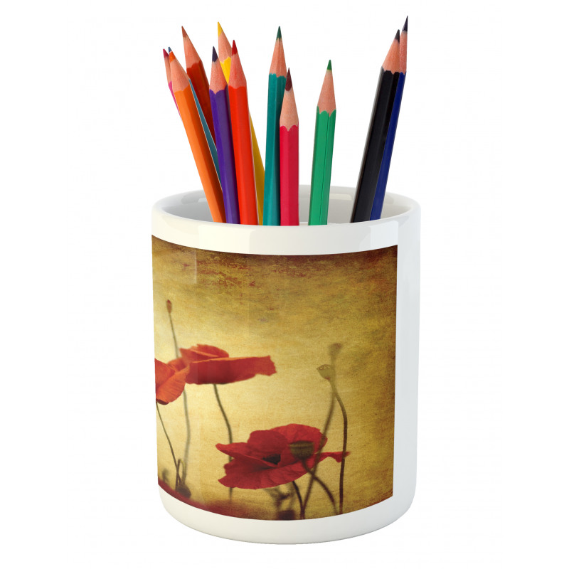 Poppy Flowers Bohemian Pencil Pen Holder