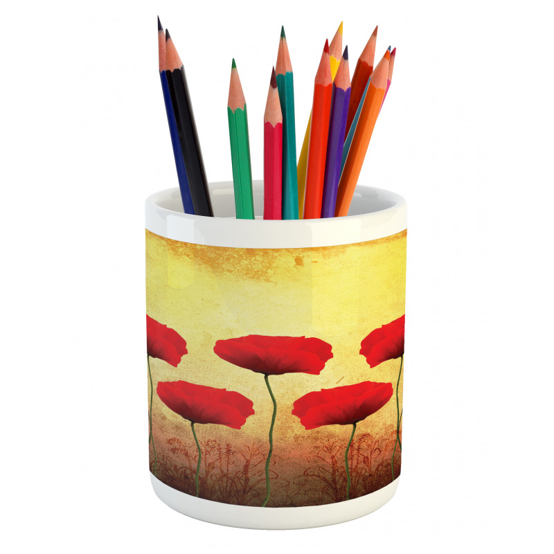 Retro Poppy Flowers Pencil Pen Holder