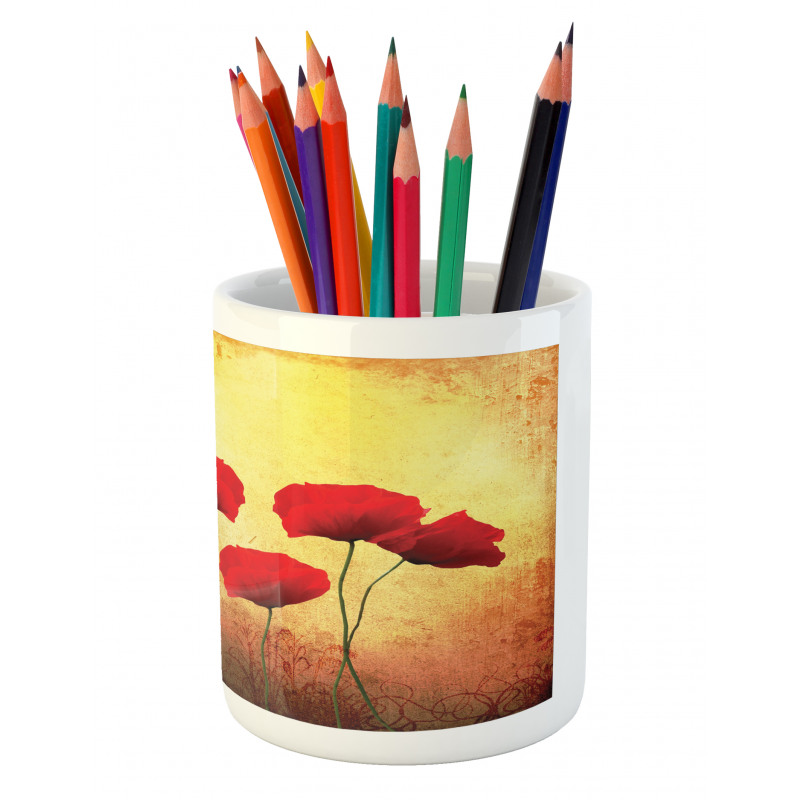 Retro Poppy Flowers Pencil Pen Holder