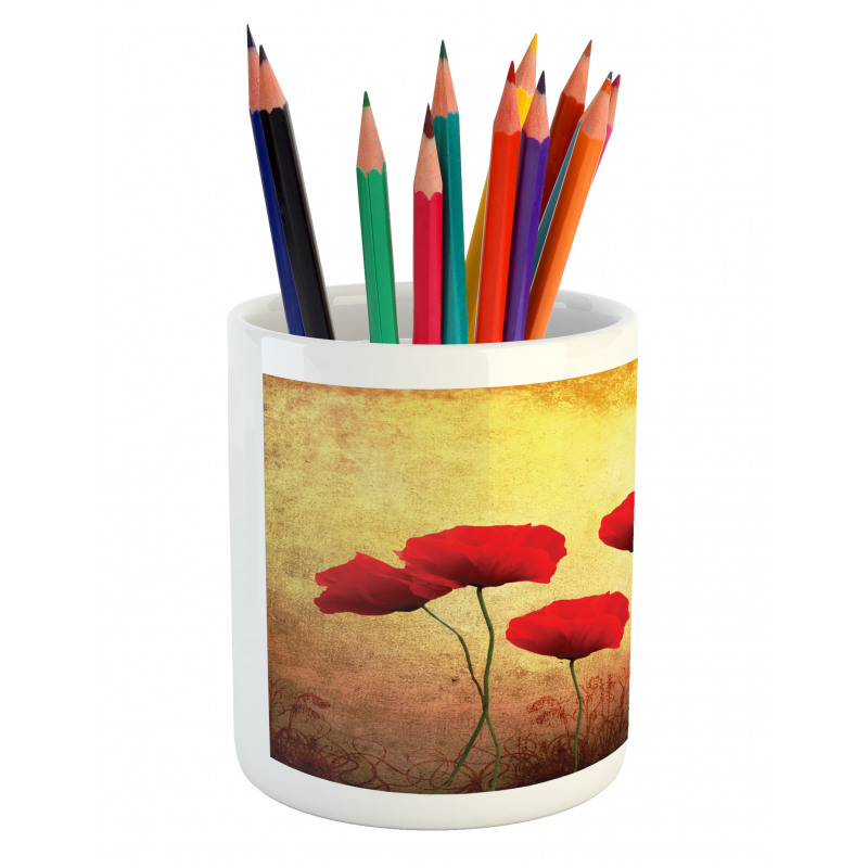 Retro Poppy Flowers Pencil Pen Holder