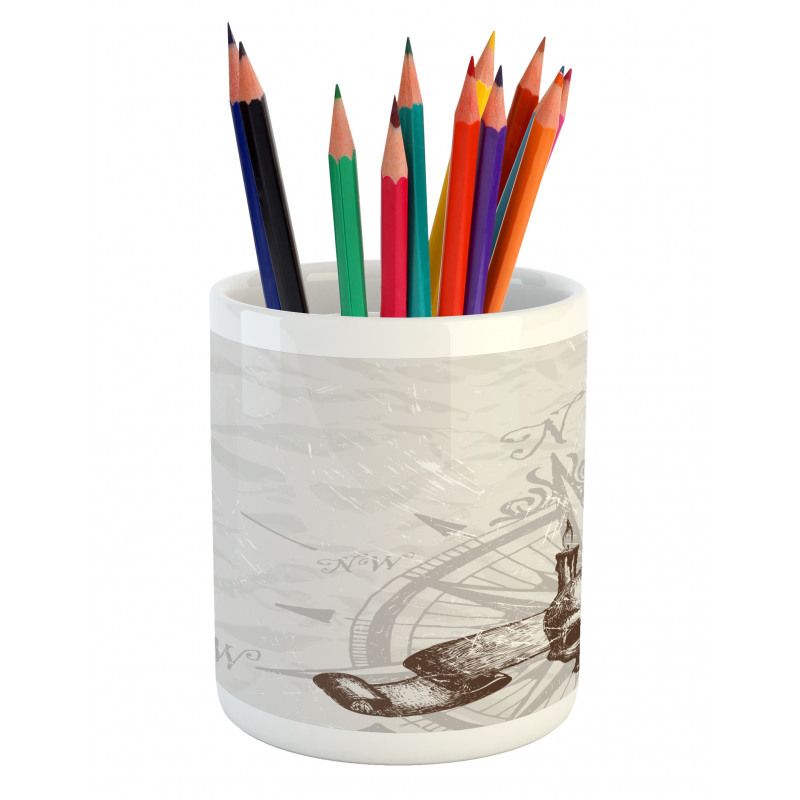 Priate Skull Compass Pencil Pen Holder