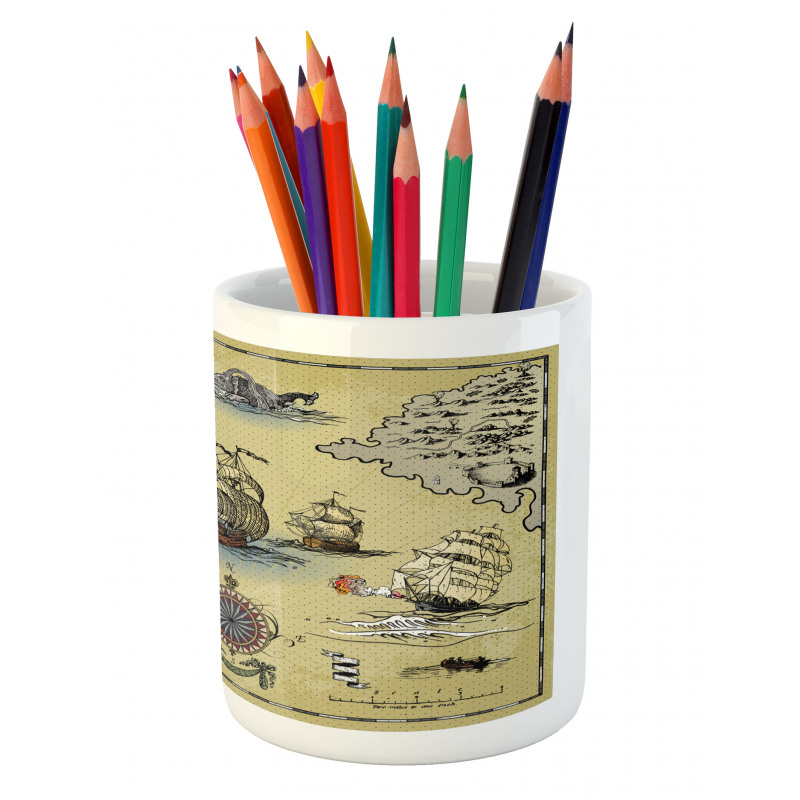 Antique Map Pirate Pencil Pen Holder