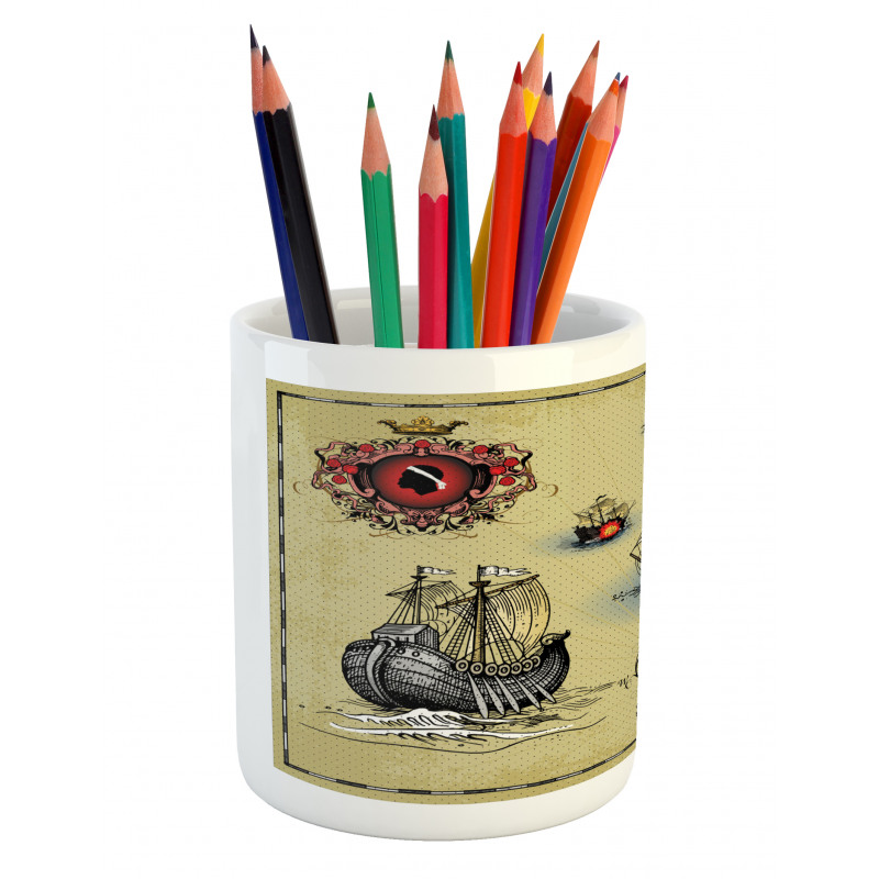 Antique Map Pirate Pencil Pen Holder