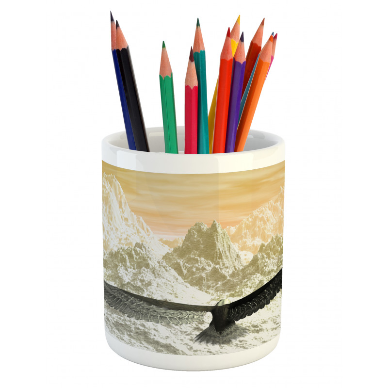 Eagle Flying Mountains Pencil Pen Holder