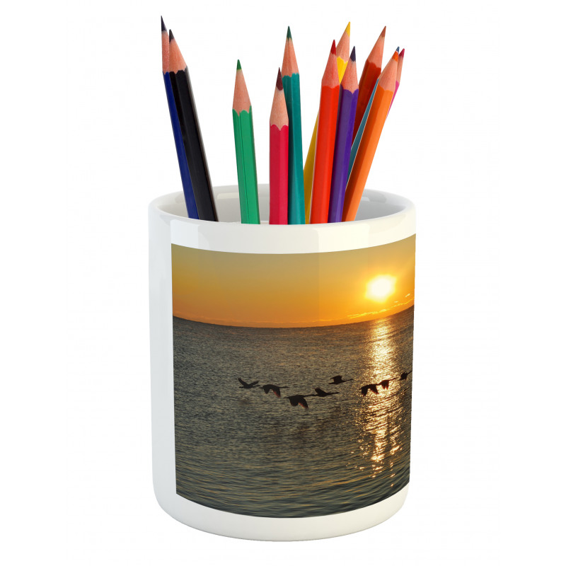 Geese Flying over Lake Pencil Pen Holder