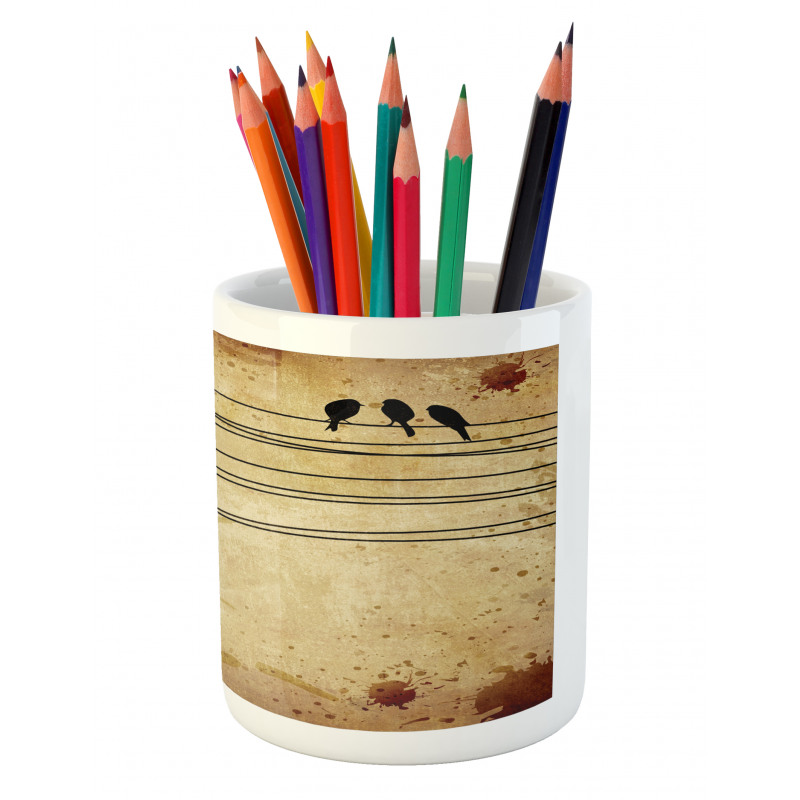 Birds on Cable Grunge Pencil Pen Holder