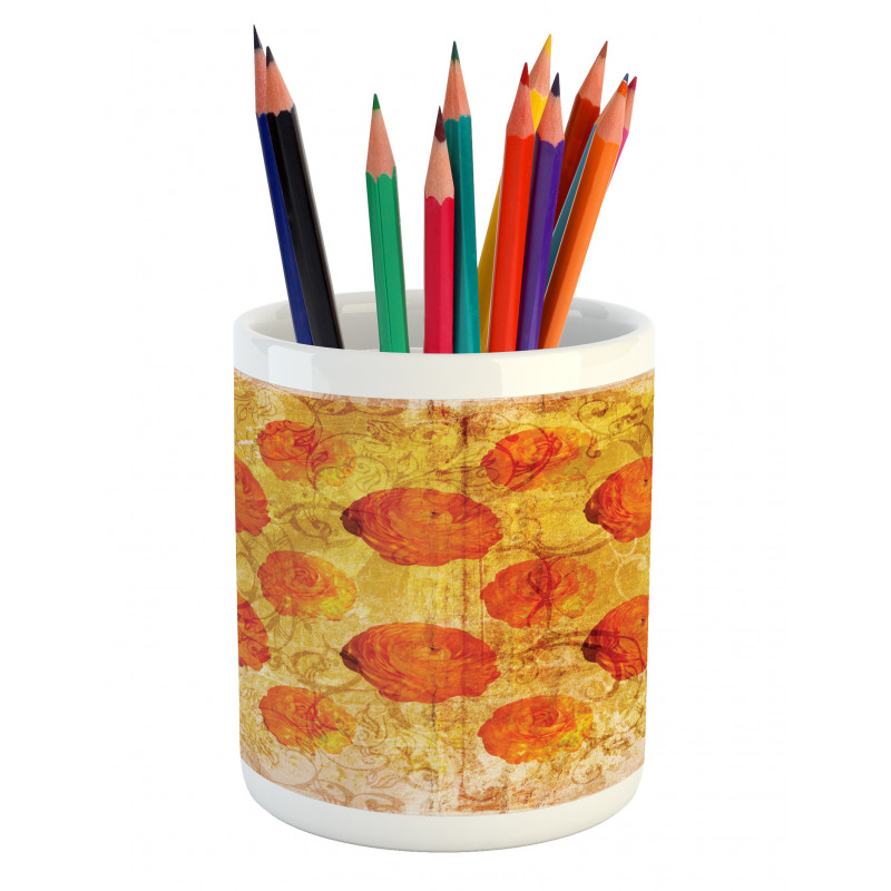 Grunge Rose Floral Art Pencil Pen Holder