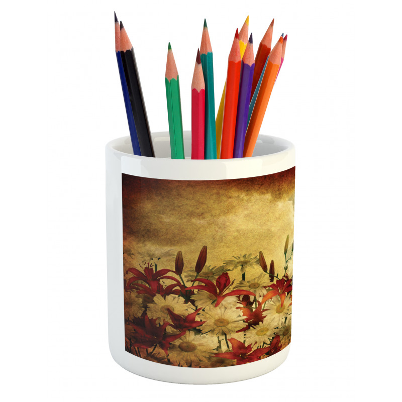 Retro Flower Chamomile Pencil Pen Holder