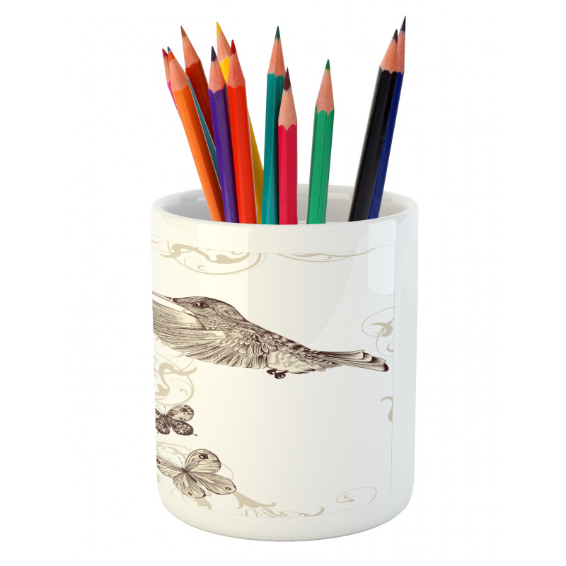 Birds Butterflies Art Pencil Pen Holder