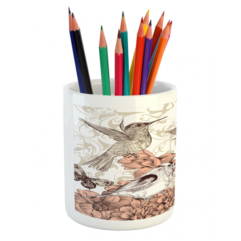 Birds Butterflies Art Pencil Pen Holder