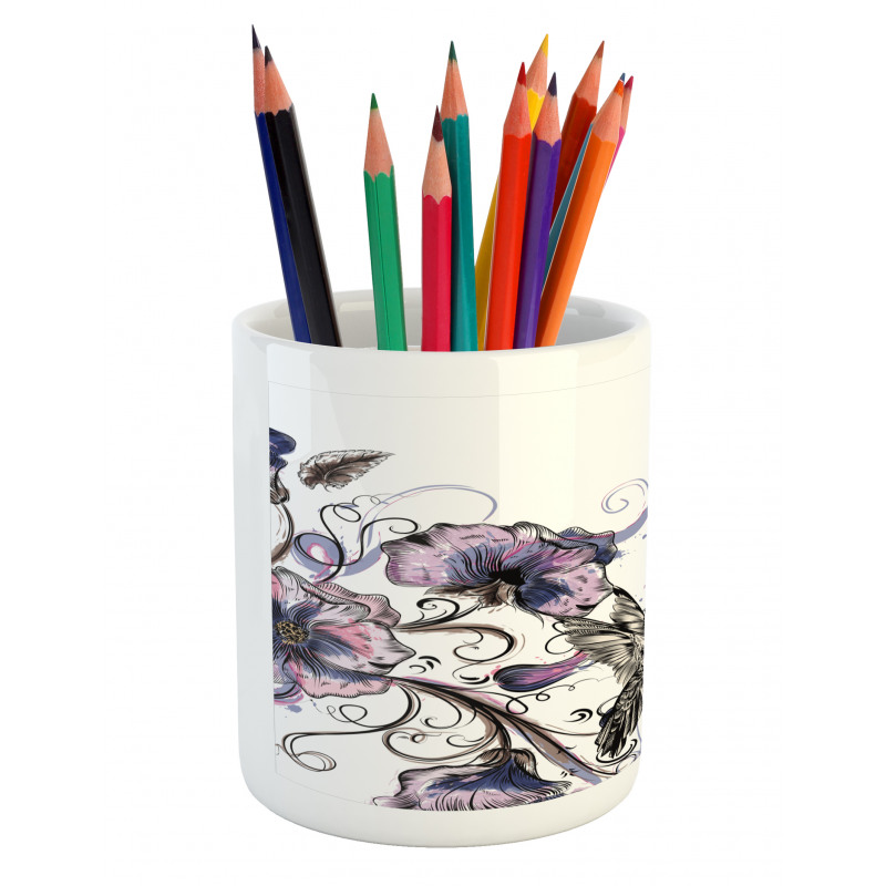 Ornate Flowers Leaves Pencil Pen Holder