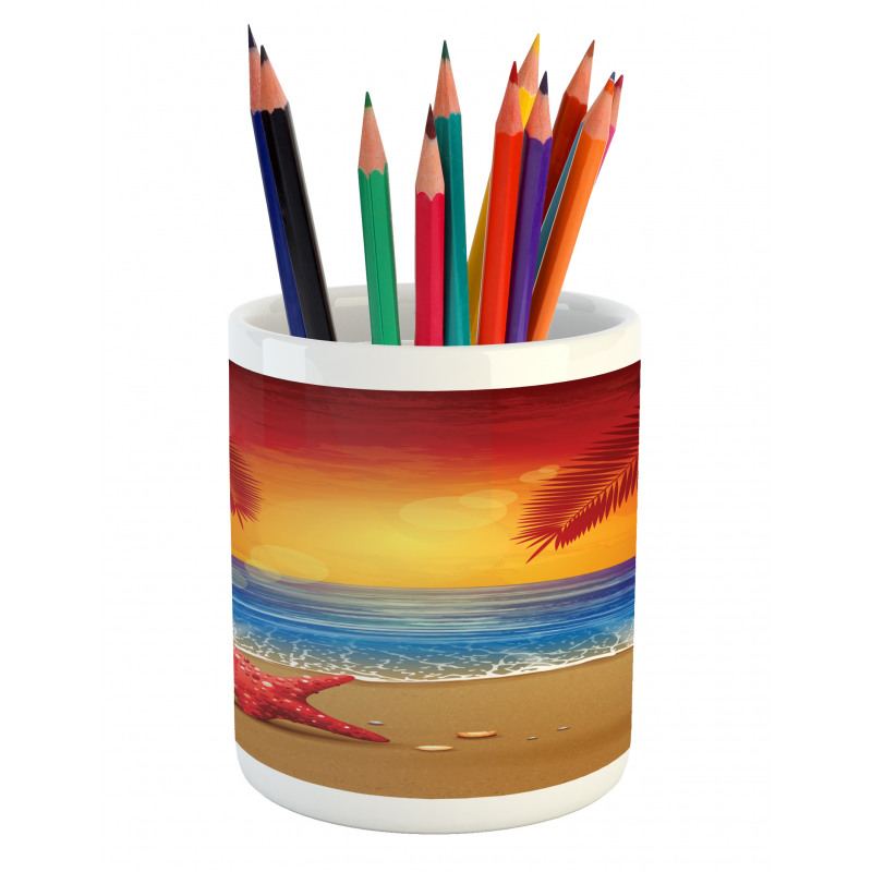 Cartoon Ocean Beach Palm Pencil Pen Holder