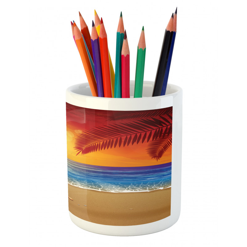 Cartoon Ocean Beach Palm Pencil Pen Holder