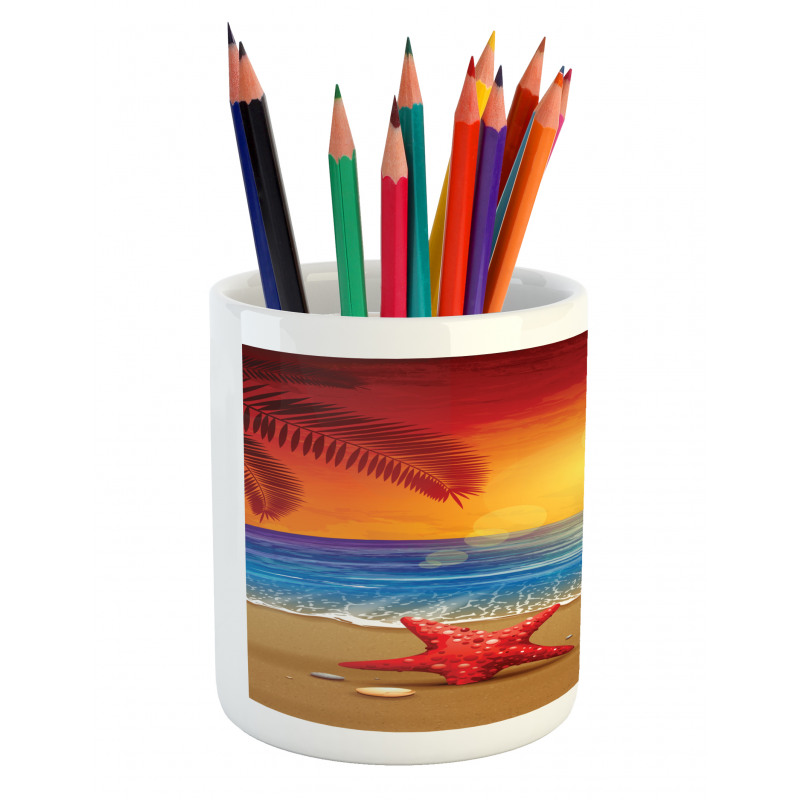 Cartoon Ocean Beach Palm Pencil Pen Holder