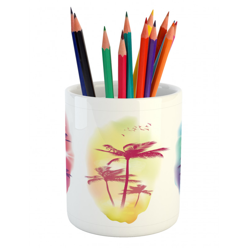 Palm Trees Seagulls Pencil Pen Holder