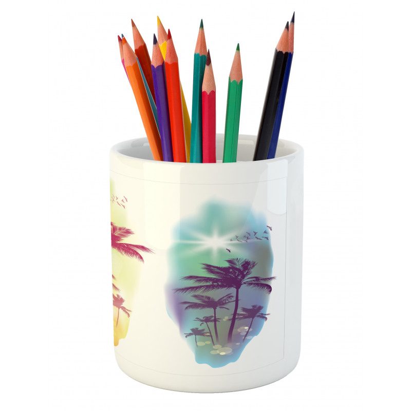 Palm Trees Seagulls Pencil Pen Holder