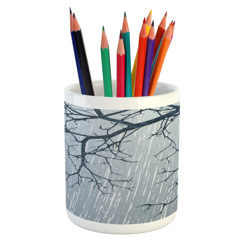 Rainy Day Winter Branches Pencil Pen Holder