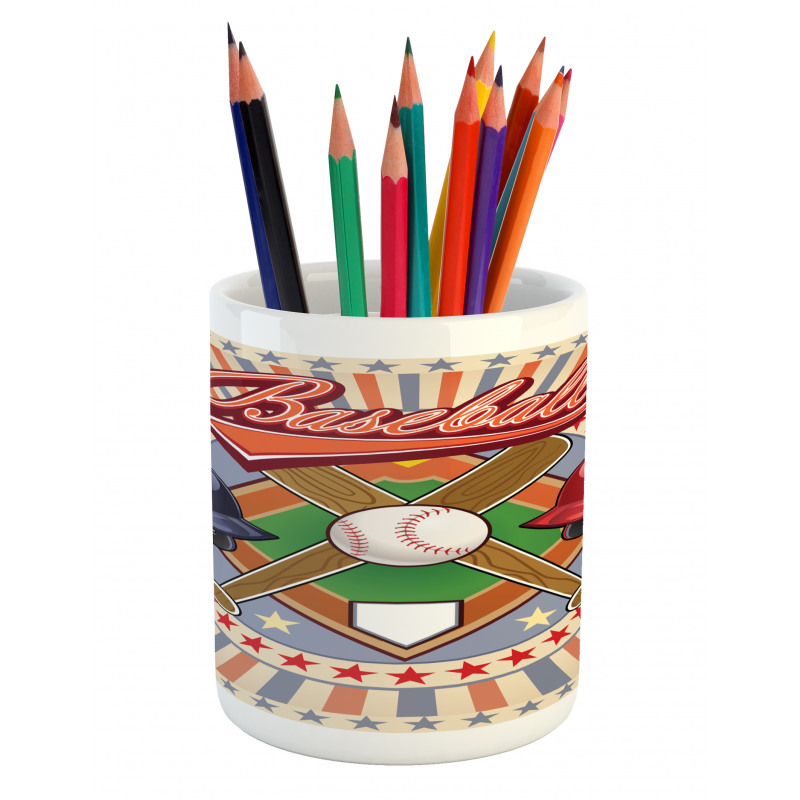 Retro Pop Art Baseball Pencil Pen Holder