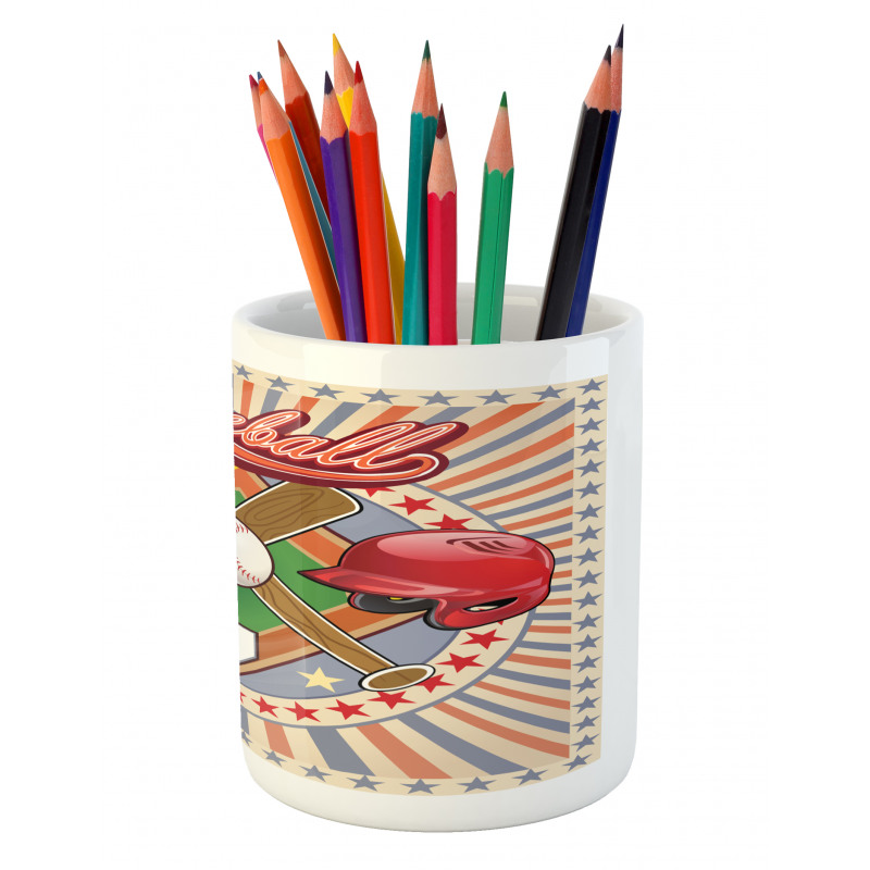 Retro Pop Art Baseball Pencil Pen Holder