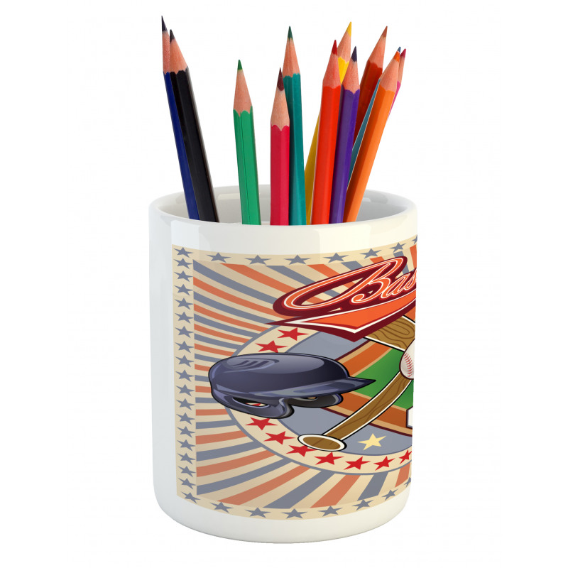 Retro Pop Art Baseball Pencil Pen Holder