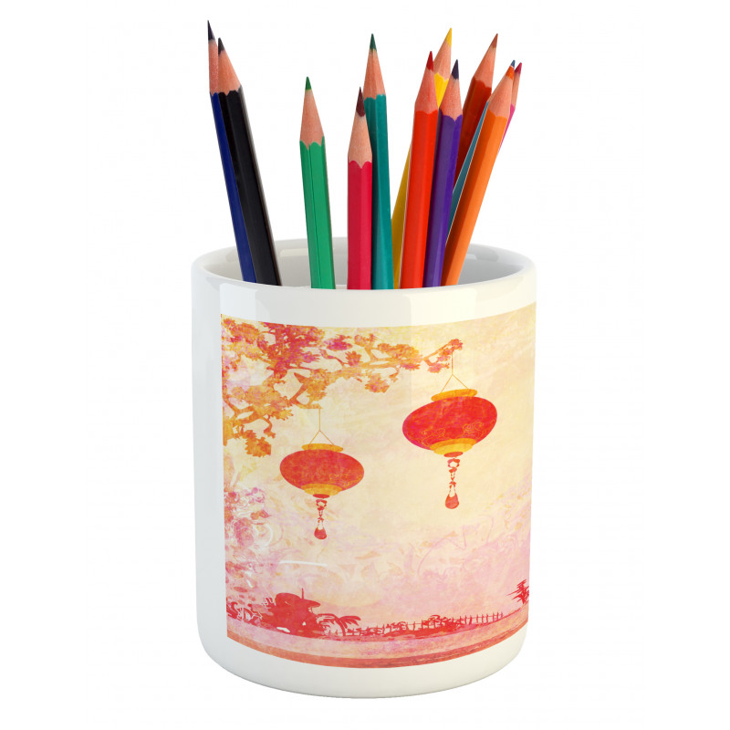 Chinese Lanterns Building Pencil Pen Holder