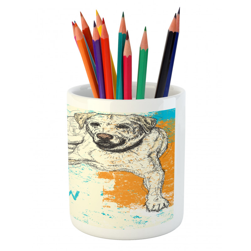 Grunge Sketch Dog Art Pencil Pen Holder