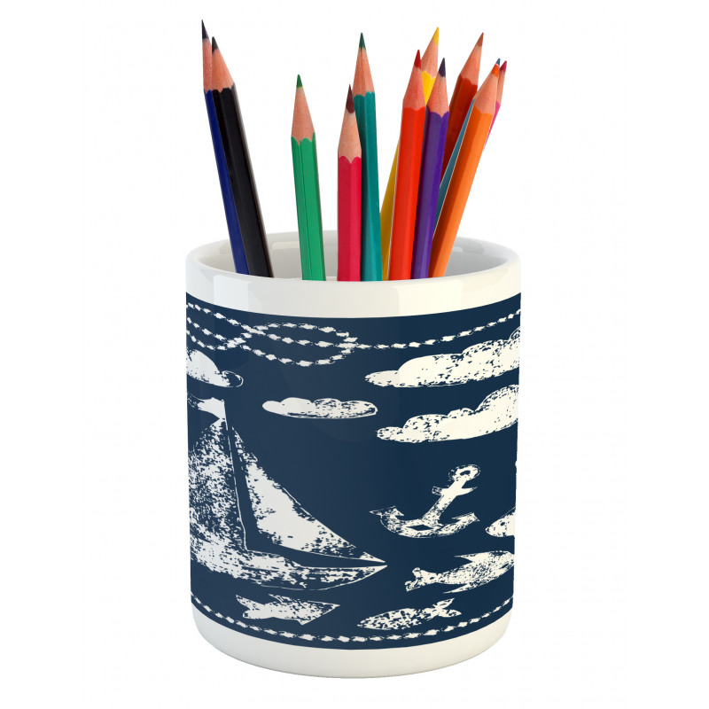 Boat Clouds Anchor Pencil Pen Holder