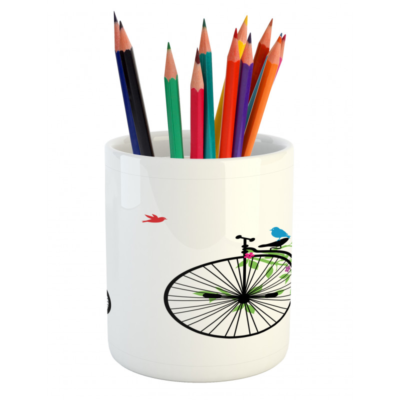 Flying Birds Flowers Pencil Pen Holder