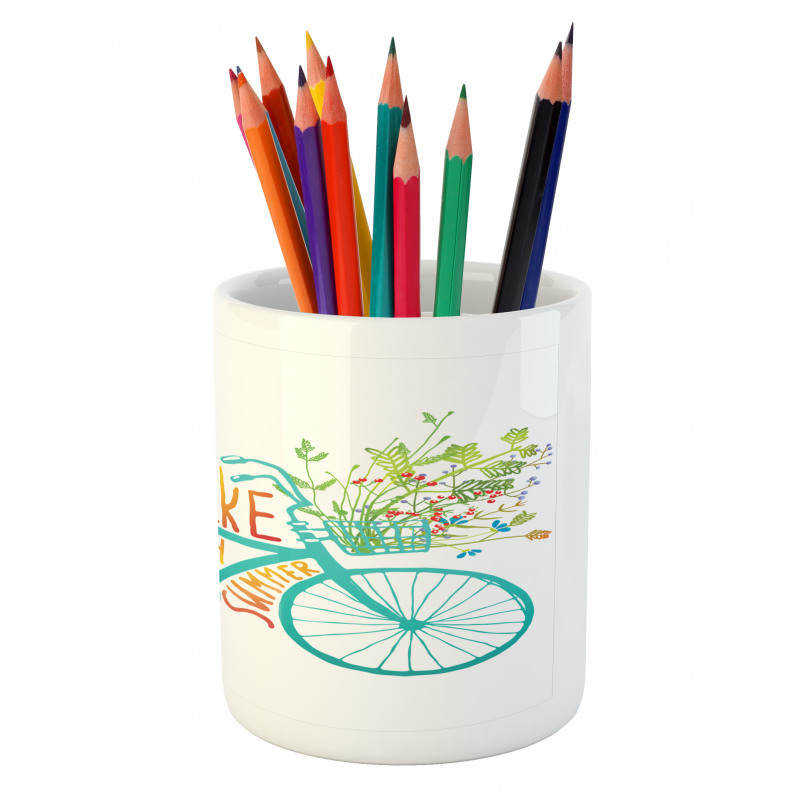 Blue Bike with Flowers Pencil Pen Holder