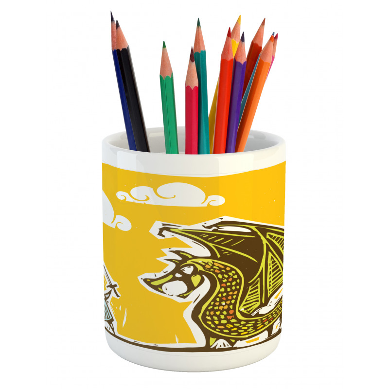 Knight with Dragon Pencil Pen Holder