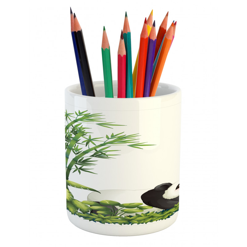 Panda Bear Bamboo Pencil Pen Holder