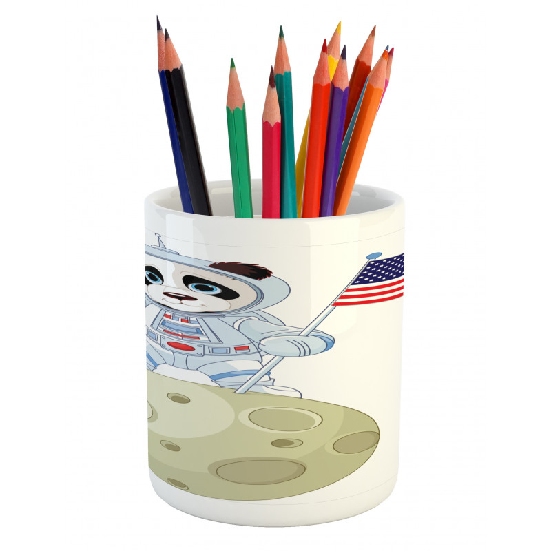 Astronaut on Moon Cartoon Pencil Pen Holder