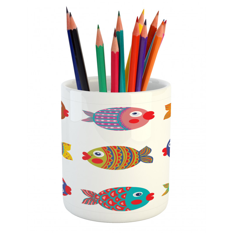 Folkloric Fish Family Pencil Pen Holder