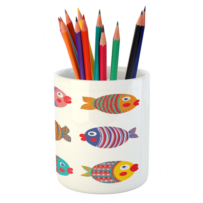 Folkloric Fish Family Pencil Pen Holder