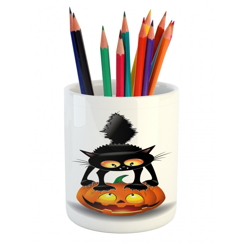Cartoon Animal on Pumpkin Pencil Pen Holder