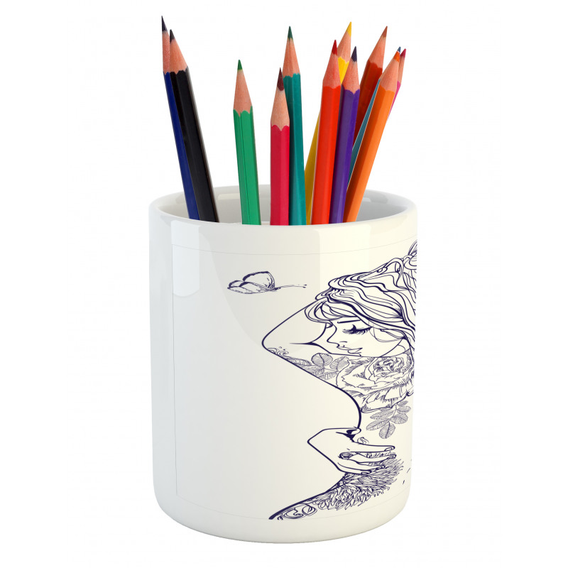 Young Girl with Tattoo Pencil Pen Holder