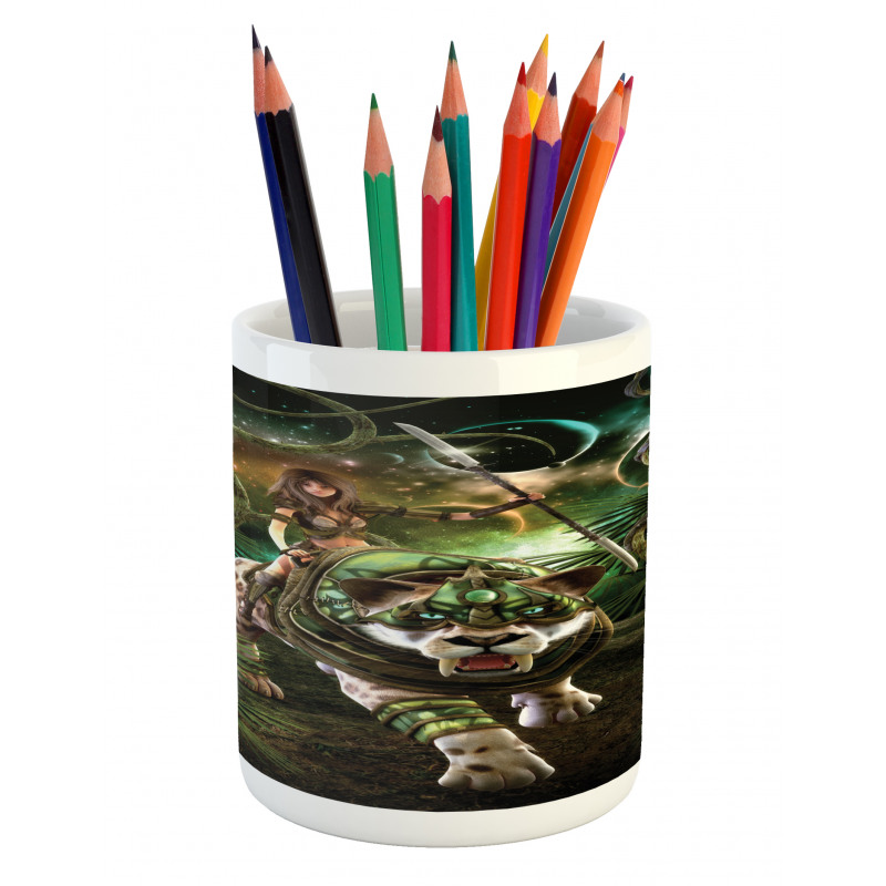 Fantasy Tiger Galaxy Pencil Pen Holder