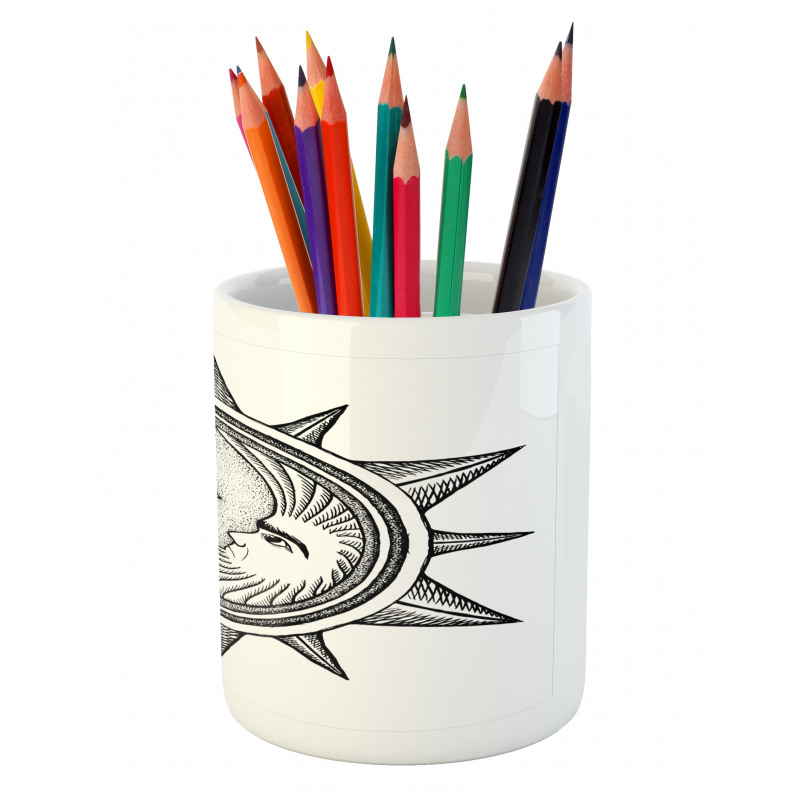 Moon with Stars in Sun Pencil Pen Holder